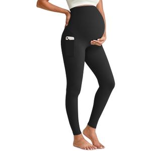 G4Free BareFeel Maternity Leggings with Pockets Over The Belly Stretchy Workout Yoga Pregnancy Pants (Medium Tall, Black)