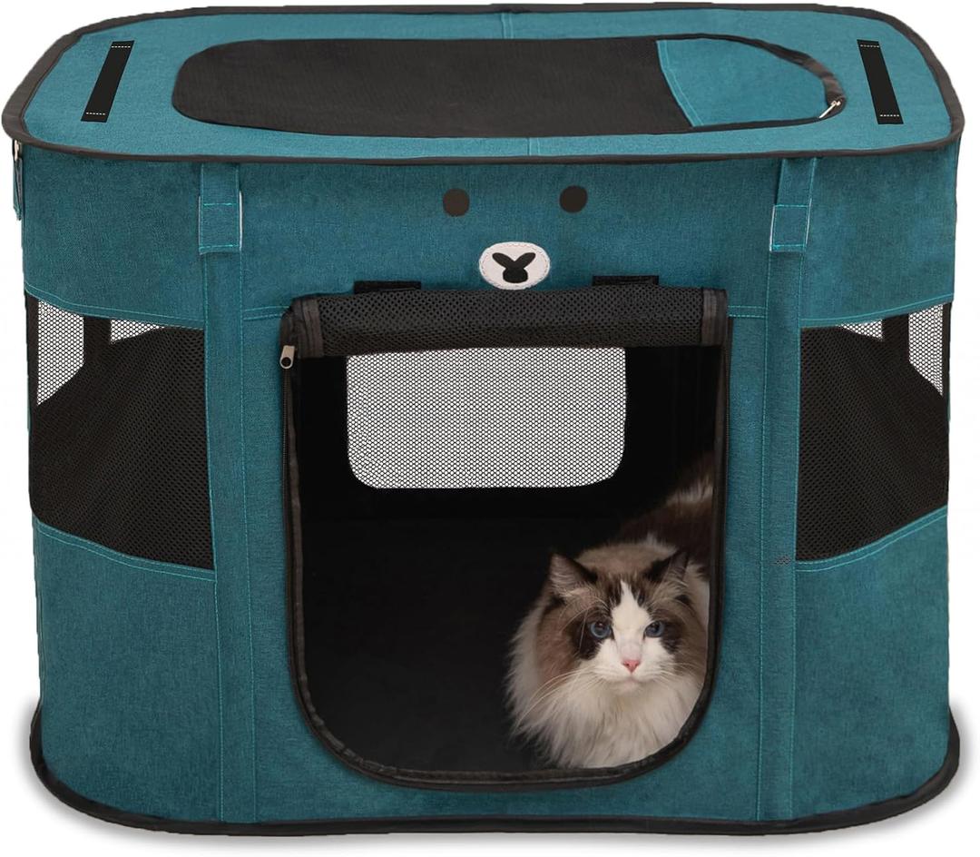 ALGALBLOOM Breathable Mesh & Oxford Fabric Foldable Pet Tent - Square Design w/Black Carry Bag, Portable for Dog Cat Indoor Outdoor (Malachite Green, M(27"22"18", 0)