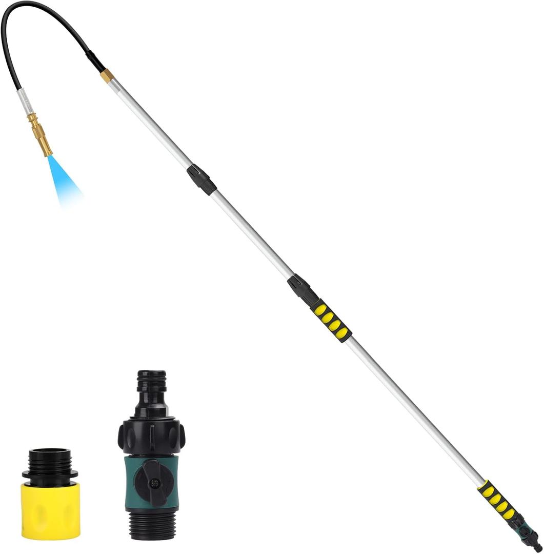 12ft Gutter Cleaning Tools, Long Reach Telescopic Gutter Cleaner Tools From The Ground, Rain Gutters Cleaning Tool With Garden Hose Attachment and Bendable Gutters Wand