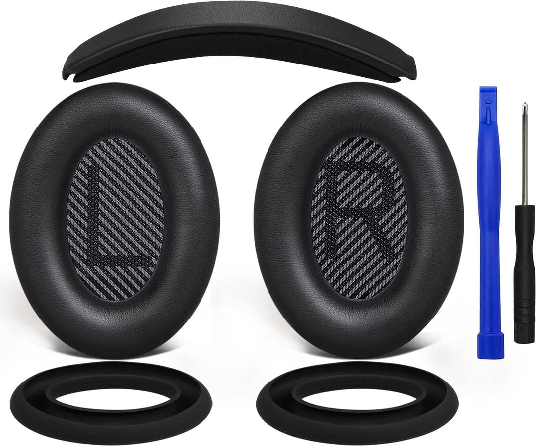 SOULWIT Replacement Kit for Bose QuietComfort QC35/QC35 ii Over-Ear Headphones, Ear Pads Cushions + Headband + Silicone Earpads Cover Protector - Black