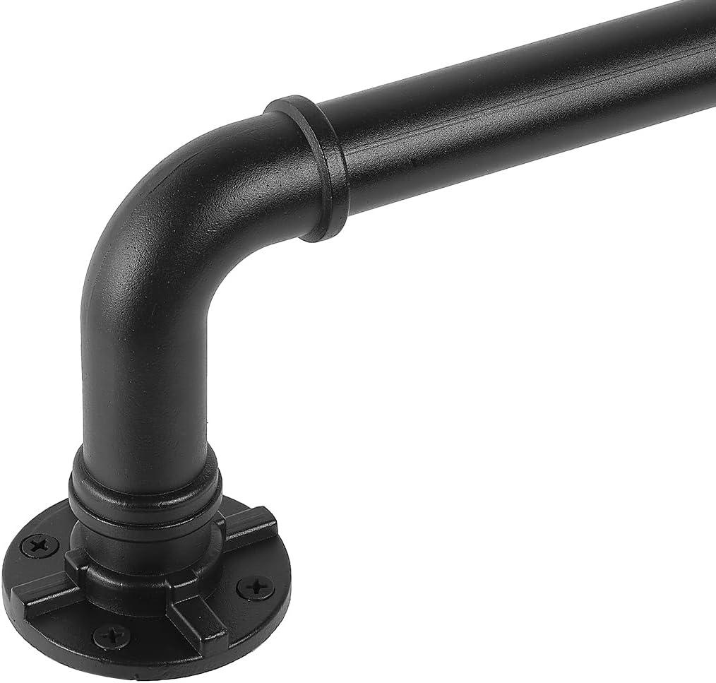 Black Industrial Curtain Rod for Windows 48-86 Inches - Rustic 1 Inch Rod for Indoor or Outdoor Use, Adjustable from 30 to 86 Inches