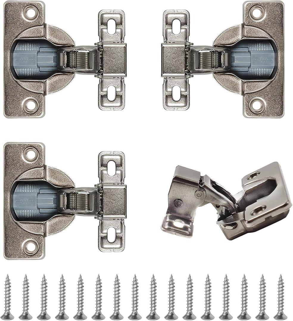 4 Pack Soft Closing Cabinet Hinges  HhdvdyWgd Concealed Hidden Hinges for Kitchen Cabinets, Self-Closing Adjustable Overlay, Durable Carbon Steel, Face Frame (Titanium Gold)