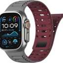 Magnetic Silicone Band Compatible with Apple Watch Band 49mm 46mm 45mm 44mm Ultra 3/2/1 & SE 3/2/1 & Series 11 10 9 8 7 6 5 4 Strong Magnetic Clasp, Hollow Out Design & Adjustable (Grey+Red)