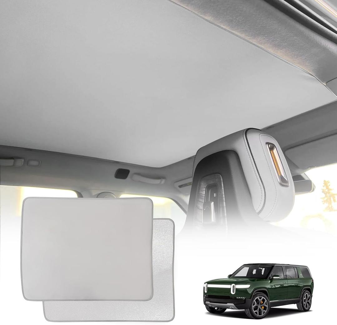 BestEvMod Foldable Roof Sunshade Compatible with 2022-2025 2026 Rivian R1S Accessories Upgraded Heat Reflective Tech Accessories Sunroof Reflective Sun Shade(Front Only Grey)