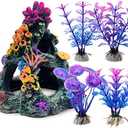 GSD Aquarium Colorful Coral Reef Set Fish Tank Decoration Mountain Ornament for Aquarium Environments Decor Accessories, Coral Mountain x 1, Aquatic Plant x 4