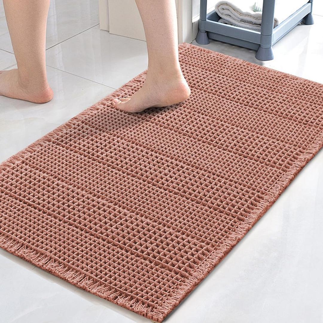 H.VERSAILTEX Upgraded Waffle Bath Mat Super Absorbent Non Slip Bath Rug Soft Pink 17" x 24"