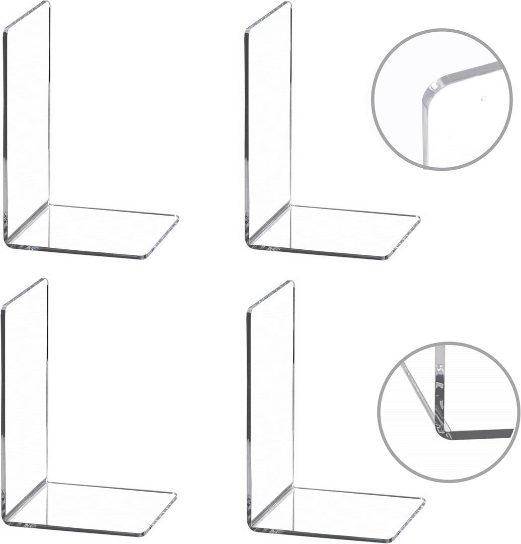CY craft 4 Pieces Bookends, Clear Acrylic Bookends for Shelves, Heavy Duty Book Ends and Desktop Organizer, Book Stopper for Books/Movies/CDs,7.3x4.8x4.8 inch