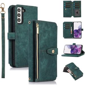Compatible with Samsung Galaxy S20 FE Gaxaly S 20 FE 5G UW 6.5 inch Wallet Case 9 Card Slots Retro Leather Stand Flip Phone Cover for Glaxay S20FE5G S20FE 20S Fan Edition 4G G5 Women Men Green