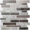 LONGKING Self-Adhesive Kitchen Backsplash, Marble Look Decorative Tiles (10 Tiles) (Multi) (Brown)