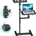 Projector Stand Tripod: 2 Shelves Mobile Laptop Cart Adjustable Height 45 to 64 Inches, Rolling Laptop Stand Cart with Ventilated Tray, Projector Tripod Stand on Wheels for Couch, Bedside, Meeting