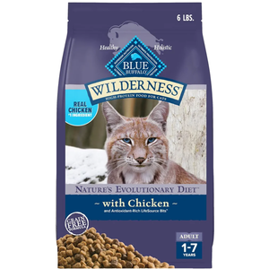 Blue Buffalo Wilderness Nature's Evolutionary Diet High-Protein, Grain-Free Natural Dry Food for Adult Cats, Chicken, 6-lb. Bag Pack of 6