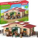 schleich Farm World - 43PC Stable Playset with Horse Figurines - Barn Play Set with Horseback Rider Figure and Equestrian Accessories - Realistic Horse Toys for Screen-Free Play - Kids 3+ | 42195