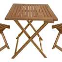 3-Piece Acacia Wood Folding Patio Bistro Set Outdoor Bistro Set Table and Chairs Set with 2 Chairs and Square Table for Pool Beach Backyard Balcony Porch Deck Garden Wooden Furniture, Natural, Onesize