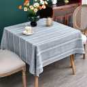 NEWISHER Rustic Farmhouse Embroidered Square Tablecloth Jacquard Striped Table Cloth Linen Texture Washable Dining Table Cover Kitchen Dining Home Decoration Blue and Grey 52x52 inch