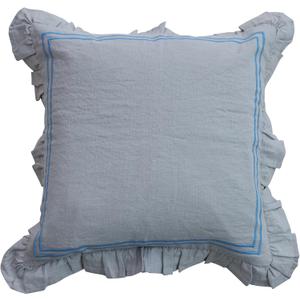 Creative Co-Op Cotton and Linen Pillow with Embroidered Stripes and Ruffle, Blue