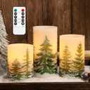 MELTONE Christmas Tree Flameless Candles with Remote Real Wax Flickering Battery Operated Candles - Home Party Holiday Decorations - Set of 3 (Green)