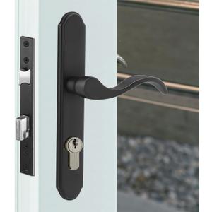 Euro Mortise Storm Door Handle Complete Set Fits for Pella Screen Door Hardware, 2-1/2" Handle PZ, 7/8" Backset, 7-1/4" Trimplate H.C., Non-Handed, Matte Black