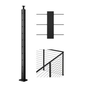 VEVOR Corner Cable Railing Post, 10 Holes, 36x1x2 Inches Stainless Steel Cable Railing System Kit for Indoor Outdoor Deck Balcony, 1 Pack, Black, Product ID 1JZLGZXHS914IVCFL001V0