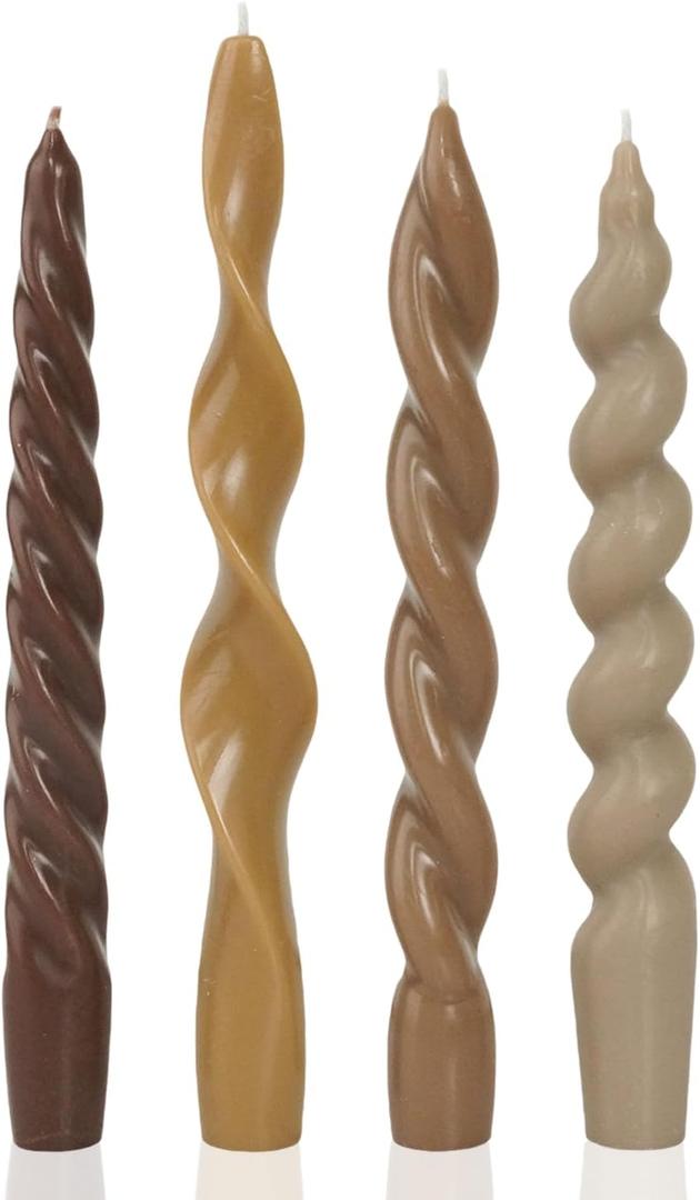 Spiral Taper Candles Brown Short Candle Sticks Unscented Smokeless Twisted Candlesticks for Fall Decor Holiday Dinner Party Christmas Decorations-7.5inch-4pack