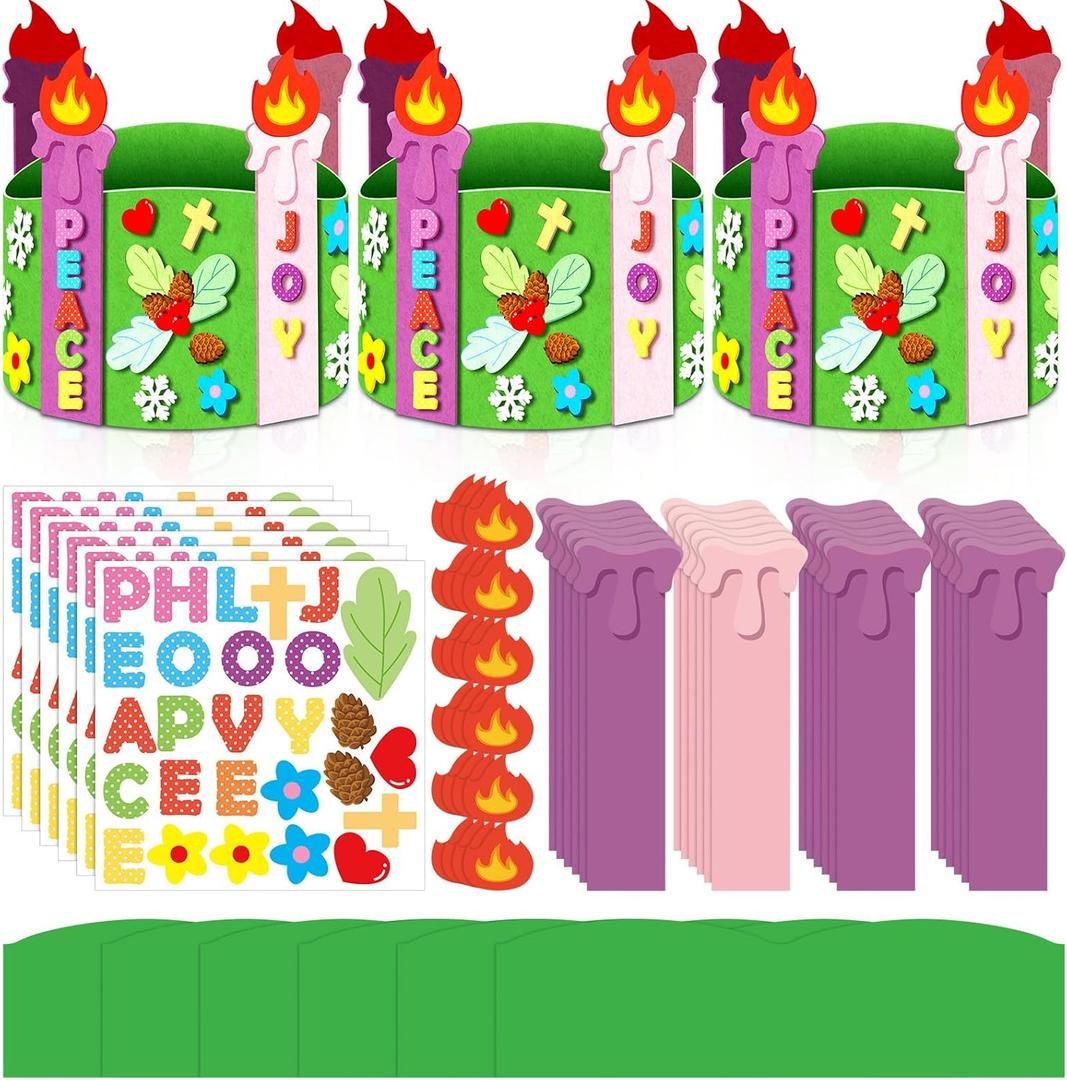 Lyrow 24 Pack Advent Wreath Craft Kit for Kids Christmas Felt Advent Crafts Xmas DIY Stand Wreath and Candles Set Wreaths Making Kit Bulk for Home Activities Supplies Classroom Sunday School Holiday
