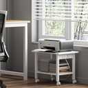 TUTOTAK 2 Tier Printer Stand, Rolling Printer Cart with Power Outlets and USB Ports, Mobile Printer Table with Wheels, for Under Desk, Office, Home, White PS01BW001P