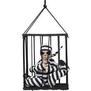 Screaming Animated Halloween Party Decorations, Action-Sensing Halloween Decoration Props, Horror Skull cage Prison Haunted House Decorations, Outdoor Hanging Decorations (Cage Ghost)