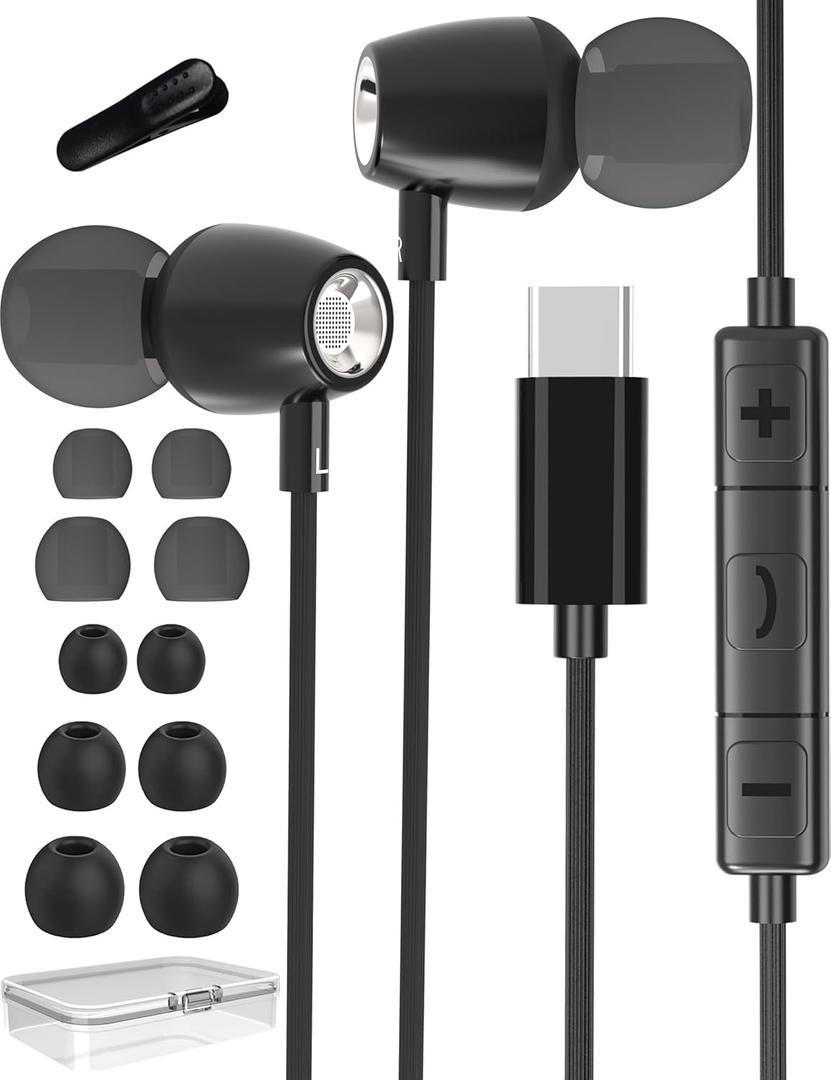 USB C Headphones Earbuds for iPhone 16 15 Pro Max Samsung Galaxy S24 S23 Ultra S22 S21 S20, Stereo in Ear Metal Wired USB C Earphones Type C Headphones with Microphone for Google Pixel Oneplus