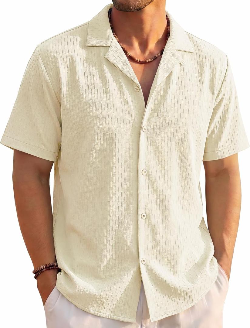 EKLENTSON Men Button Down Shirts Summer Beach Casual Shirt Beigewhite 2XL (White, XXL)