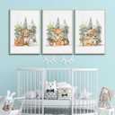 2 x 3 Pcs Nursery Woodland Animals Canvas Wall Art Fox Bear Deer Painting Picture Wall Decor Cute Wild Animals Poster Print Artwork For Baby Bedroom Kids Room Home Decoration (16inx24in Unframed)