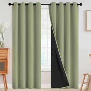 SimpleHome 100% Blackout Curtains for Bedroom,Thermal Insulated Grommet Window Drapes Room Darkening Sage Curtains for Living Room with Black Back,52 x 84 Inch,2 Panels