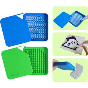 2 Pcs 5mm Fuse Beads Picking Tray Kit with Total 296 Holes, Efficient Sorting Tools with Effortless Beads Recovery, User-Friendly for Iron Bead Beginners (Blue and Green)