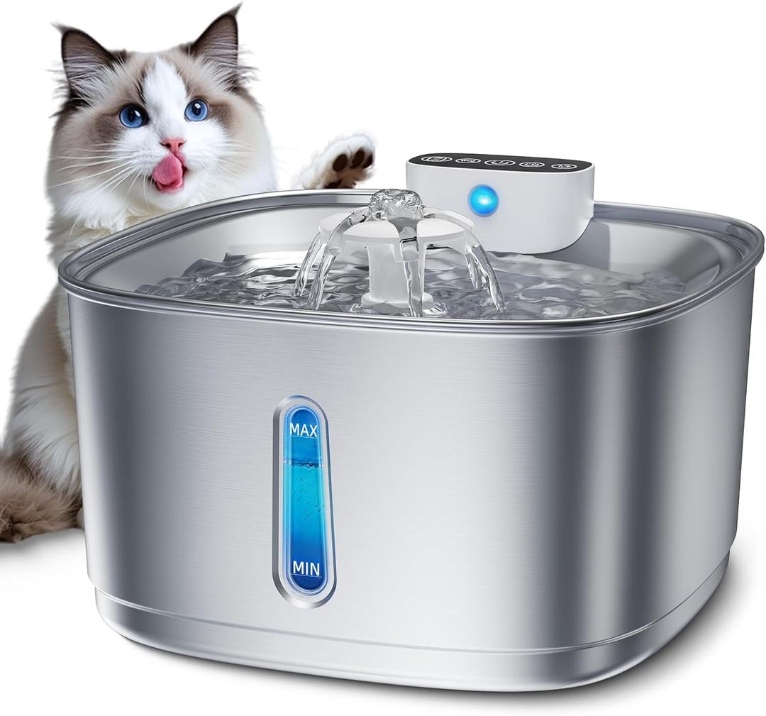 Stainless Steel Cat Water Fountain Wireless - 108oz/3.2L Cordless Pet Fountain with 4000mAh Battery, Motion Sensor & 3 Modes, Ultra Quiet Automatic Water Dispenser for Cats, Dogs, and Small Pets
