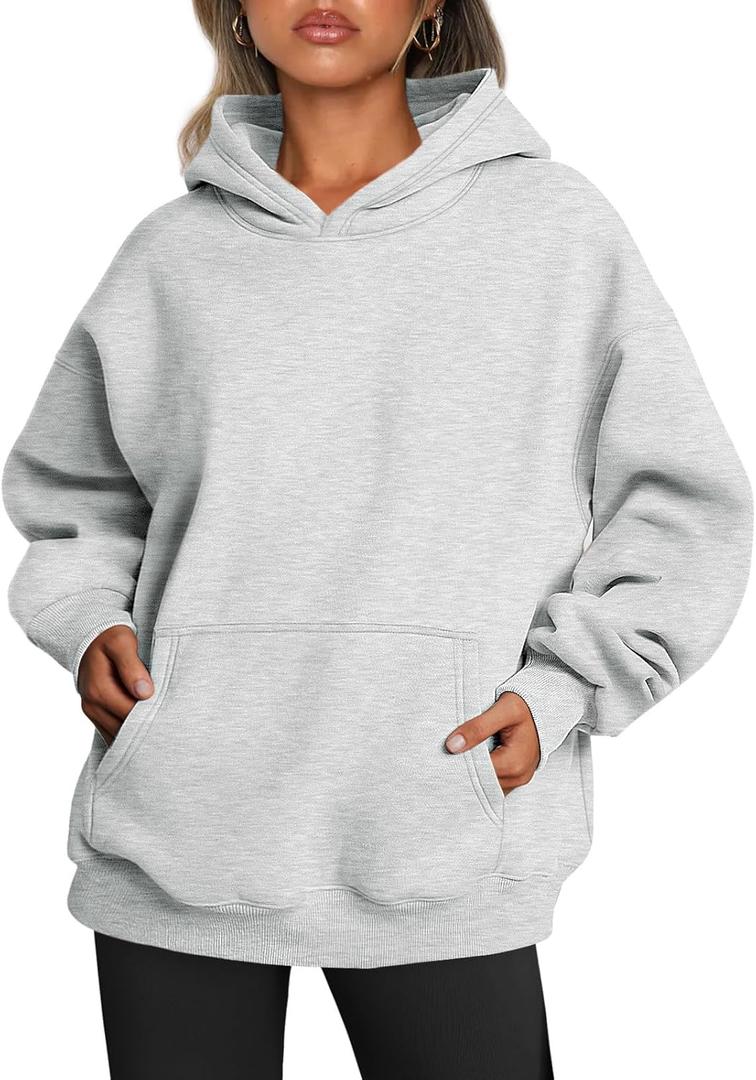 Trendy Queen Womens Oversized Hoodies Fleece Sweatshirts Sweaters Spring Outfits 2025 Pullover Fall Winter Clothes (Small, Grey)