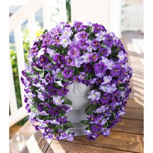 HyeFlora Artificial Flowers for Outdoors, 2pcs Faux Hanging Morning Glory Silk Fake Flowers Lifelike Artificial Plants UV Resistant Flowers for Outside Planter Patio Garden Porch Decor (Purple)