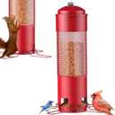 LCSEVEN Bird Feeders for Outdoors Squirrel Proof with Weight-Activated Perches, Hanging Bird Feeder for Outside, Metal Feeder for Wild Birds, Finch, Blue Jay, Chickadee, 3LB Seed Capacity, Red