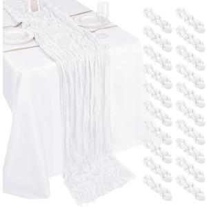 20 Pack Cheesecloth Table Runner - 17x108 Inch White Boho Gauze Cheese Cloth Table Runners for Baby Bridal Shower Decoration Wedding Party Summer Garden Farmhouse