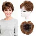 Short Hair Topper for Thinning Hair 5.5 Inch Short Pixie Cut Toppers Pieces Natural Curly Texture Synthetic Medium Caramel Brown Wiglets Hairpieces (5.5 inch)