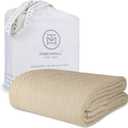 Threadmill Luxury Cotton Blankets for Queen Size Bed | All-Season 100% Cotton Queen Size Blanket | Herringbone Cozy, Soft Breathable Fall Thermal Blanket fits Full Size Bed, 90x92 | Beige