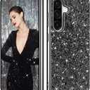 Galaxy A36 Glitter Case for Samsung Galaxy A36 5G Phone Case for Women Girls, Slim Ultra Thin Matte Back Shockproof Protective Cover for Samsung A36 5G, 6.7" Crystal Bling Case (Black)