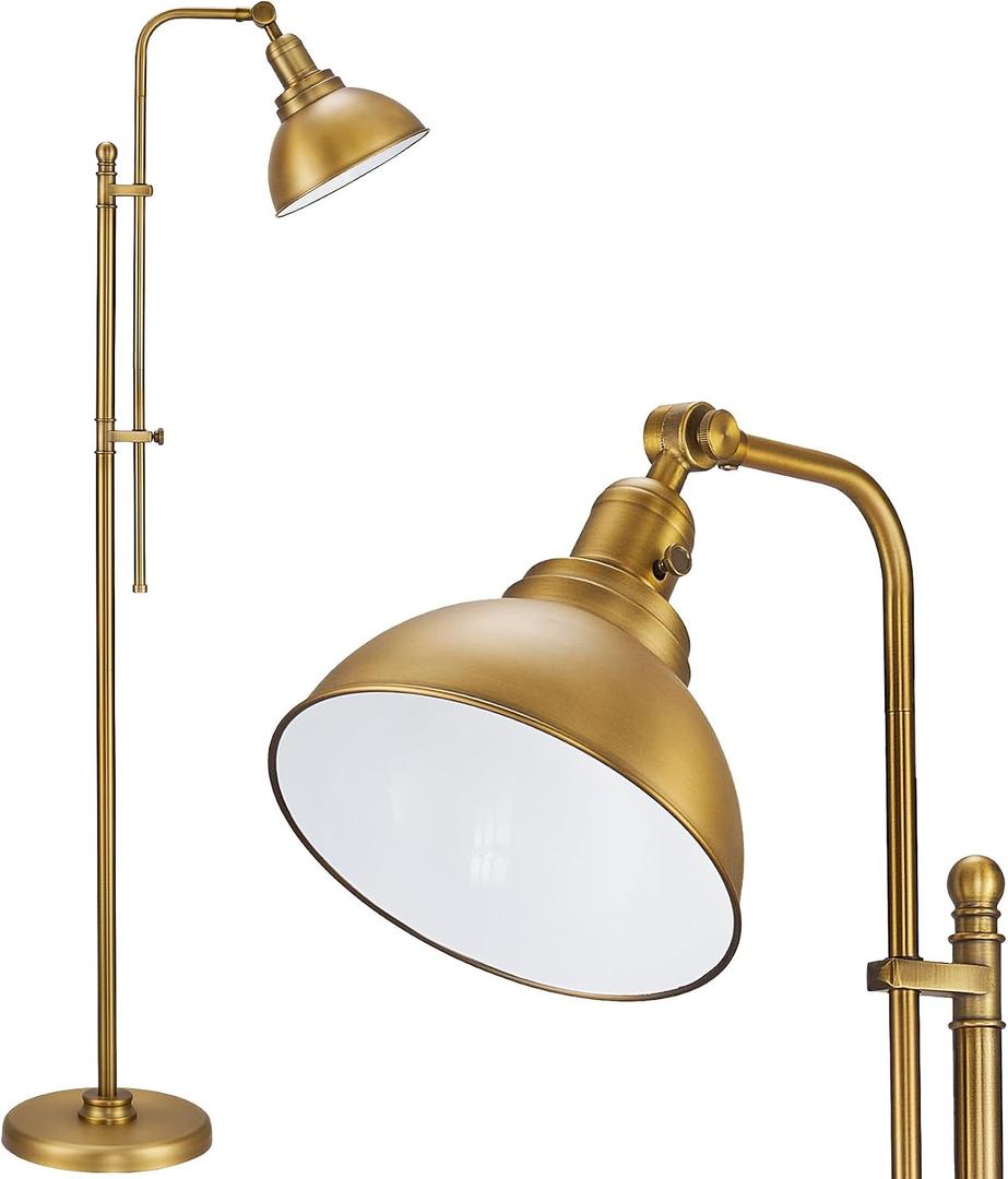 VONLUCE Floor Lamp for Living Room, 65" Industrial Brass Floor Lamp Adjustable Height & Head Vintage Metal Standing Reading Pole Lamp for Bedroom, Office, Farmhouse