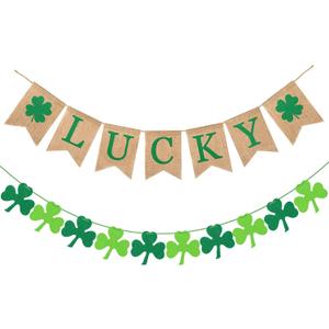 St. Patrick's Day Banner Decorations 2 Pack Shamrock Decor Green Felt Garland St. Pattys Day Party Decor for Home Saint Patricks Day Decorations Burlap Lucky Banner