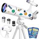 Hawkko Telescope for Adults & Kids – 80mm Aperture 500mm Telescopes for Adults Astronomy, (20X-150X) Portable Refractor Telescope Kit for Beginners with Decorate Stickers, AZ Tripod, Phone Adapter