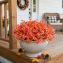 Geegoods Fall Flowers Artificial Mums for Outdoors, 20 Bundles UV Resistant Silk Fake Daisy with Eucalyptus Leaves No Fade Greenery for Porch Patio Garden Front Door Fall Decoration(Orange)