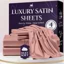 SLEEP SANCTUARY Satin Sheets Queen Size  4 Piece Luxury Silky Bed Set, Softer Than Silk, 15" Deep Pocket, Cooling & Wrinkle-Free, Moisture-Wicking & Breathable for Hair & Skin (Blush Pink)