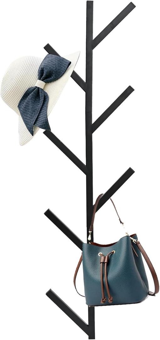SwallowLiving Coat Rack Wall Mount, Vertical Coat Tree with 8 Hooks, Metal Hat Organizer Hanger for Entryway, Living Room, Bedroom, Home Decor, Black