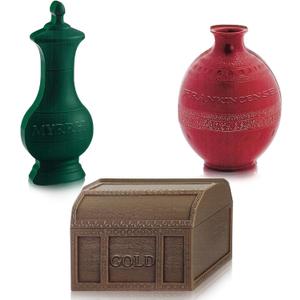 Leinuosen 3 Pcs Wooden Wisemen Gifts Set Flat Gold Frankincense and Myrrh Christmas Stage Props Decoration Nativity Costume Pageant Props Christmas Apparel Accessories (Vintage)