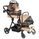 Foldable Double Pet Stroller for 2 Small Medium Cats Dogs, Lightweight Single and Double Integrated Pet Stroller with Detachable Carriers