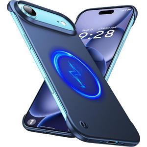 Magnetic Ultra Thin Frosted Designed for iPhone Air Frameless Case 6.5 inch [Compatible with MagSafe] Slim Minimalist Lightweight Matte Hard Cover Protective Borderless Case-Navy Blue