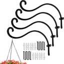 Hourleey 4 Pack Plant Hanger Outdoor, 12 Inch Heavy-Duty Hanging Plant Hook for Outside Basket, Black Metal Wall Mount Plant Bracket Hook for Flower Baskets Bird Feeder