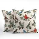 Winter Pillow Covers 18x18 Inch Red and Blue Birds Decorative Throw Pillows Set of 2 Christmas Pinecone Pillow Cases for Sofa Couch Home Xmas Decor